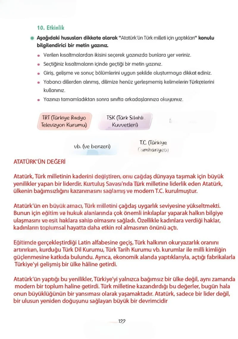 4. Sınıf Türkçe Ders Kitabı Cevapları Tuna Yayınları Sayfa 122 Çözüm Görseli