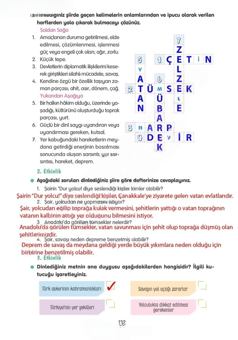 4. Sınıf Türkçe Ders Kitabı Cevapları Tuna Yayınları Sayfa 132 Çözüm Görseli
