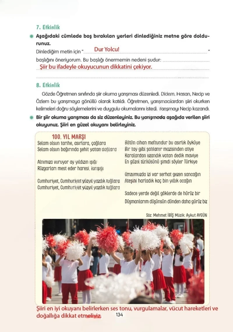 4. Sınıf Türkçe Ders Kitabı Cevapları Tuna Yayınları Sayfa 134 Çözüm Görseli