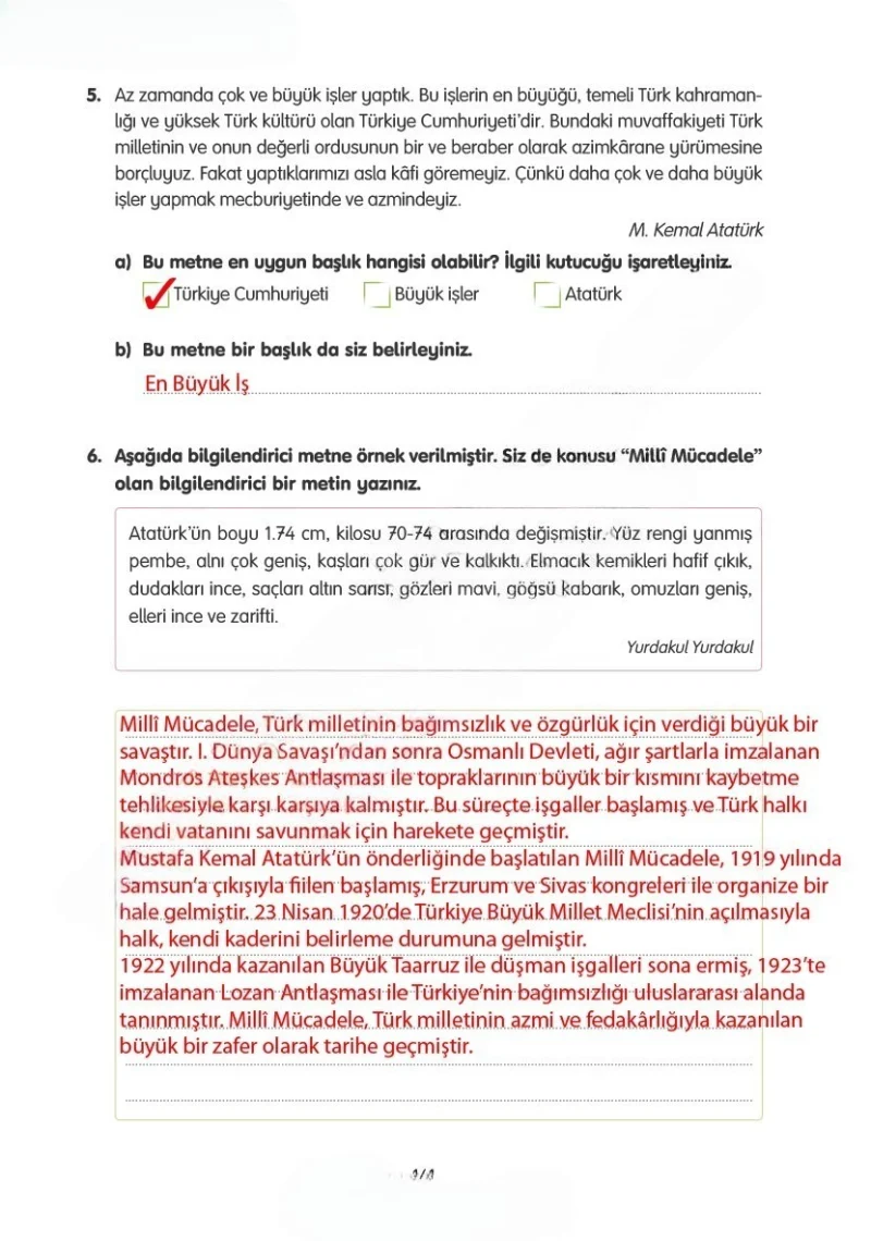 4. Sınıf Türkçe Ders Kitabı Cevapları Tuna Yayınları Sayfa 141 Çözüm Görseli