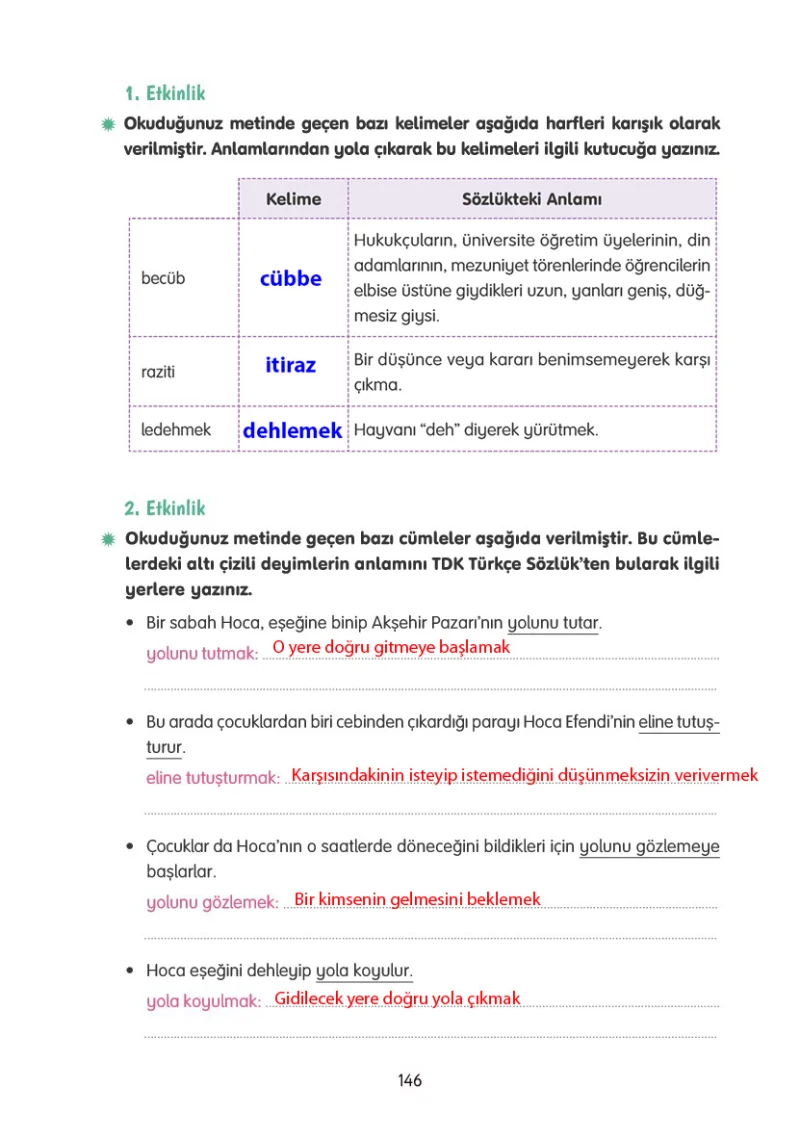 4. Sınıf Türkçe Ders Kitabı Cevapları Tuna Yayınları Sayfa 146 Çözüm Görseli