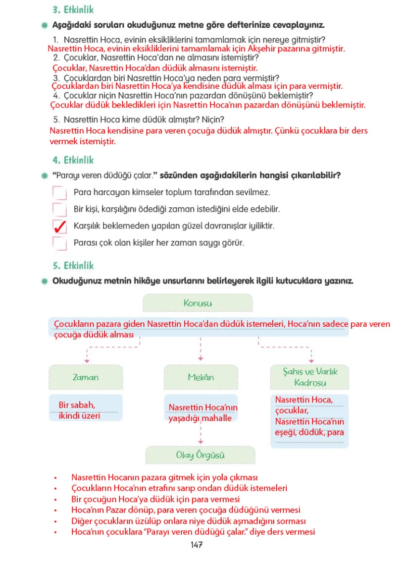 4. Sınıf Türkçe Ders Kitabı Cevapları Tuna Yayınları Sayfa 147 Çözüm Görseli