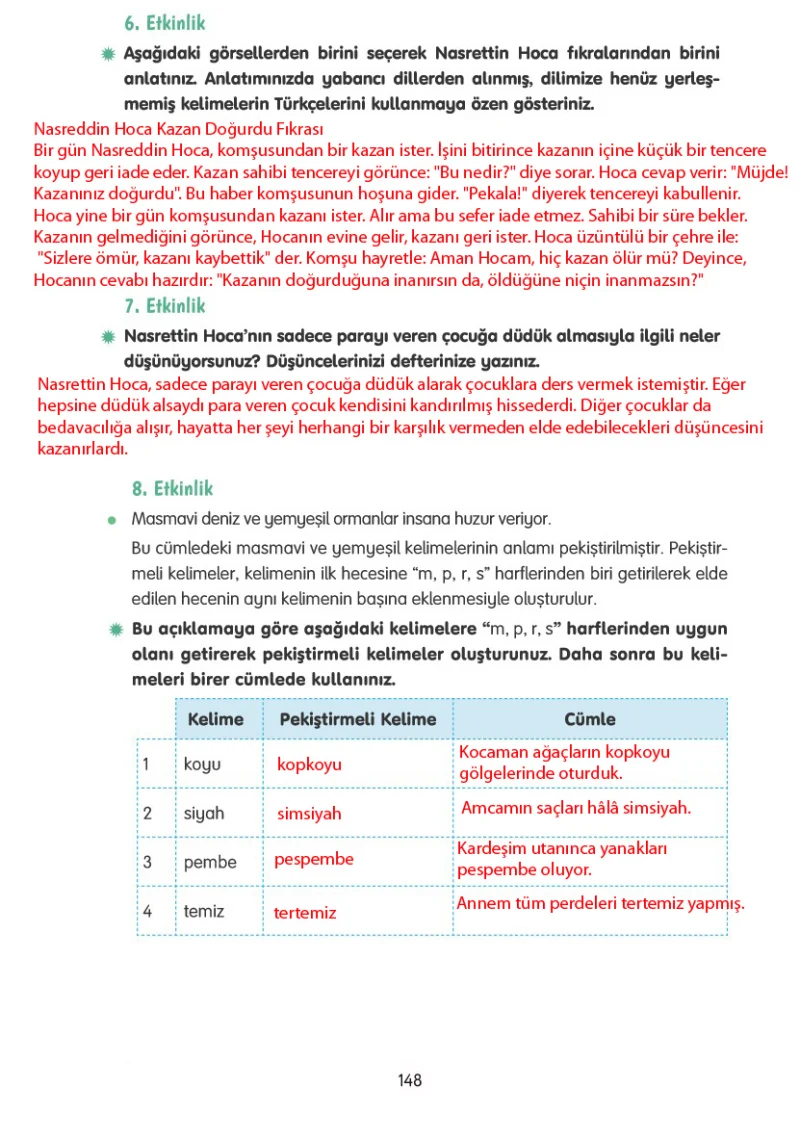 4. Sınıf Türkçe Ders Kitabı Cevapları Tuna Yayınları Sayfa 148 Çözüm Görseli