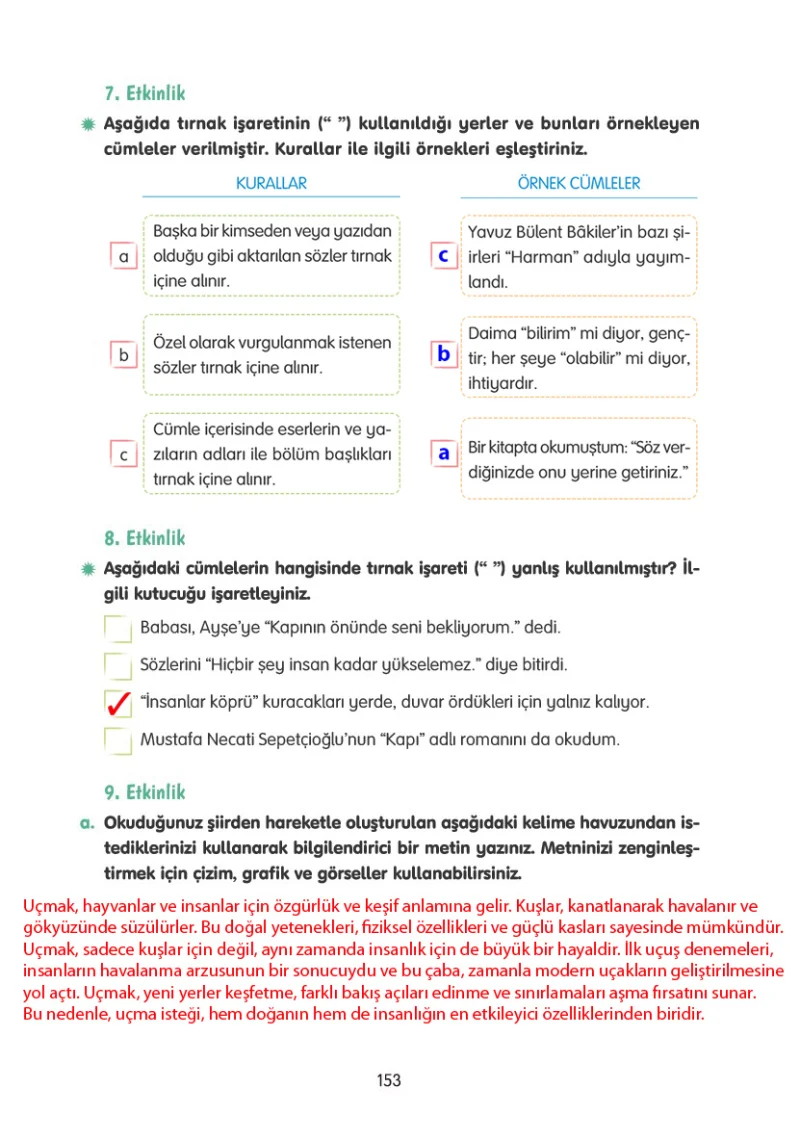 4. Sınıf Türkçe Ders Kitabı Cevapları Tuna Yayınları Sayfa 153 Çözüm Görseli