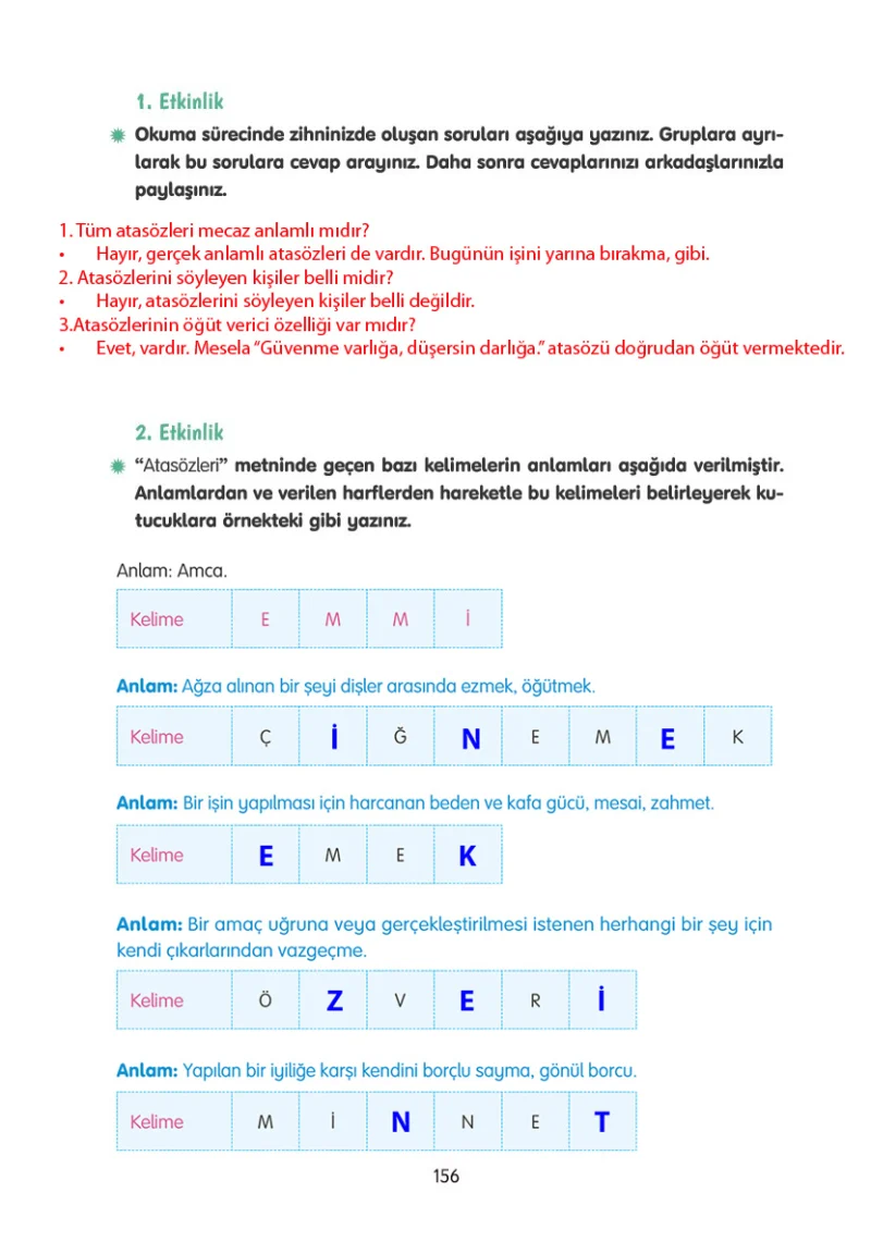 4. Sınıf Türkçe Ders Kitabı Cevapları Tuna Yayınları Sayfa 156 Çözüm Görseli