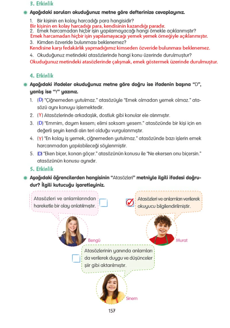 4. Sınıf Türkçe Ders Kitabı Cevapları Tuna Yayınları Sayfa 157 Çözüm Görseli