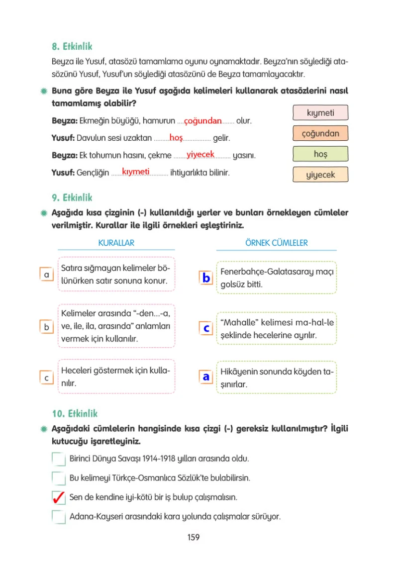 4. Sınıf Türkçe Ders Kitabı Cevapları Tuna Yayınları Sayfa 159 Çözüm Görseli