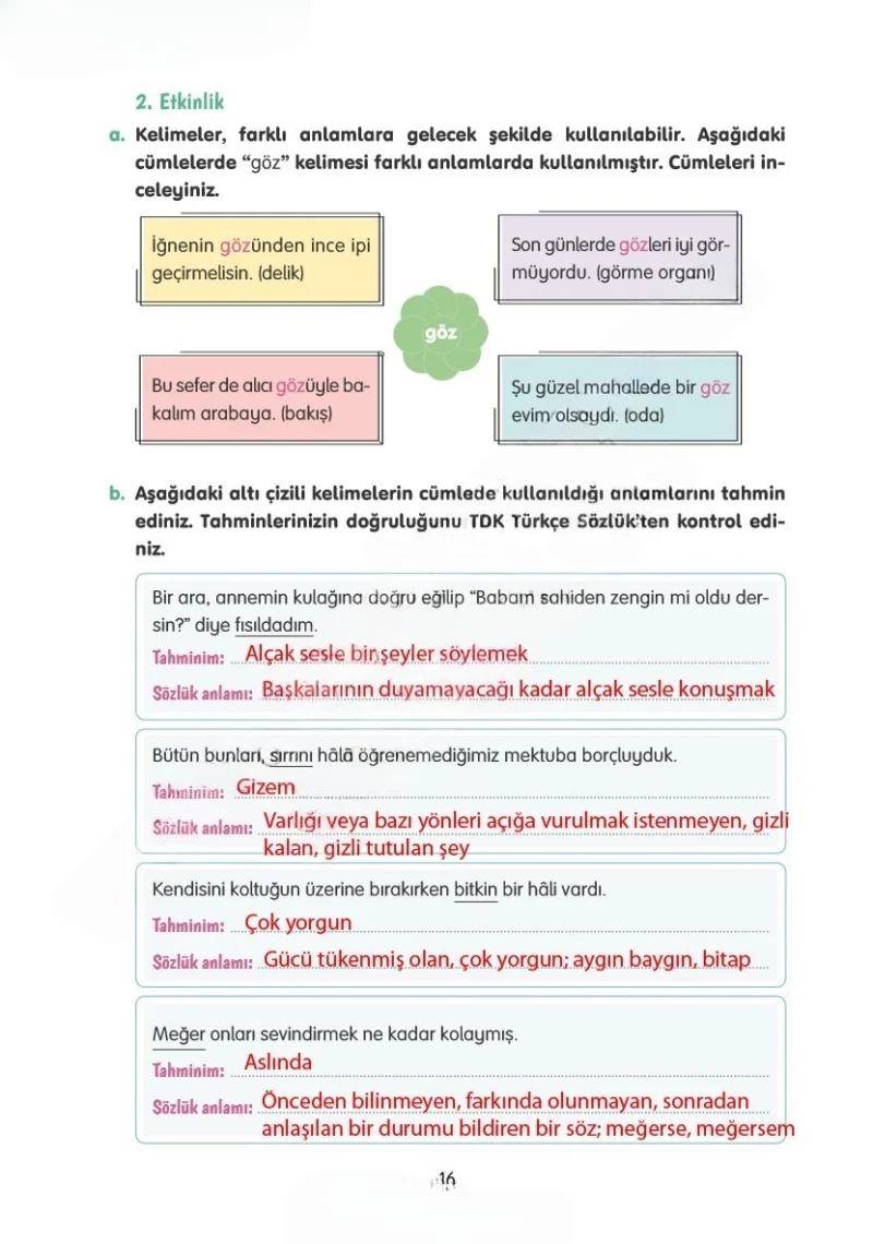4. Sınıf Türkçe Ders Kitabı Cevapları Tuna Yayınları Sayfa 16 Çözüm Görseli
