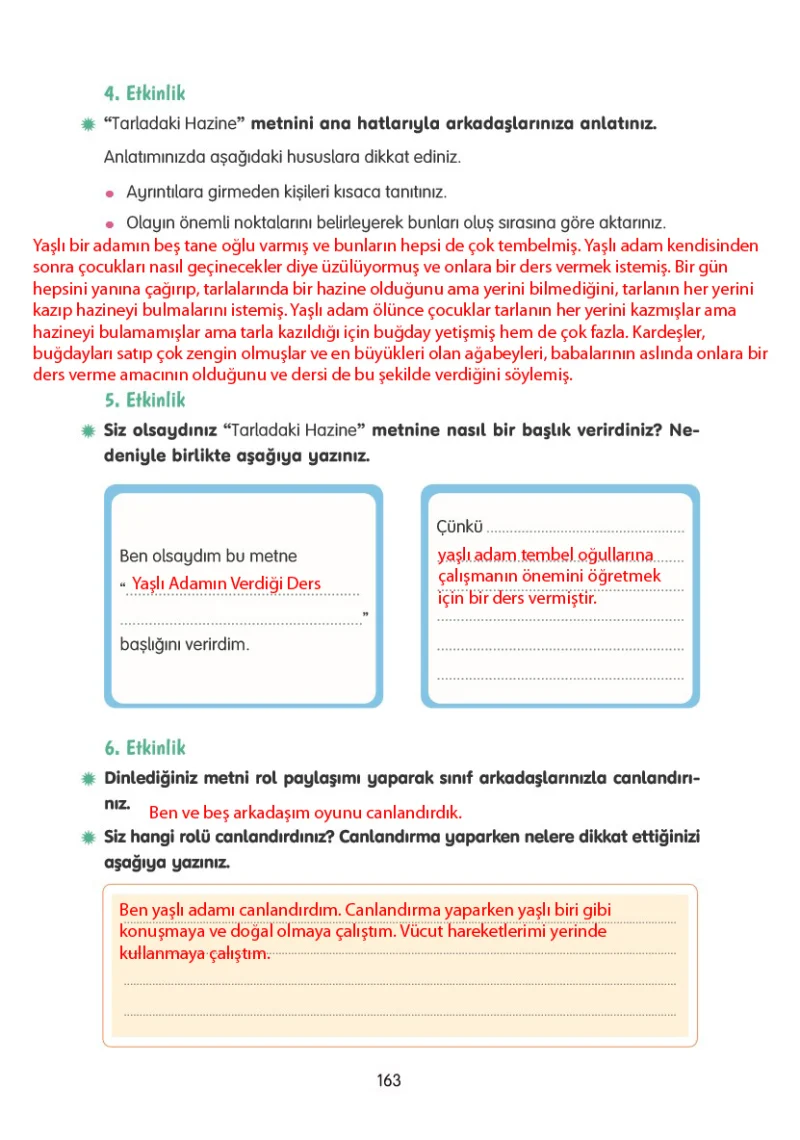 4. Sınıf Türkçe Ders Kitabı Cevapları Tuna Yayınları Sayfa 163 Çözüm Görseli