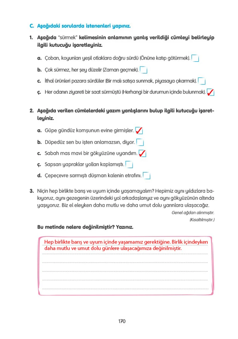 4. Sınıf Türkçe Ders Kitabı Cevapları Tuna Yayınları Sayfa 170 Çözüm Görseli