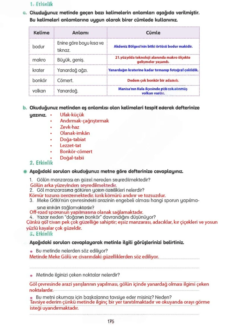 4. Sınıf Türkçe Ders Kitabı Cevapları Tuna Yayınları Sayfa 175 Çözüm Görseli