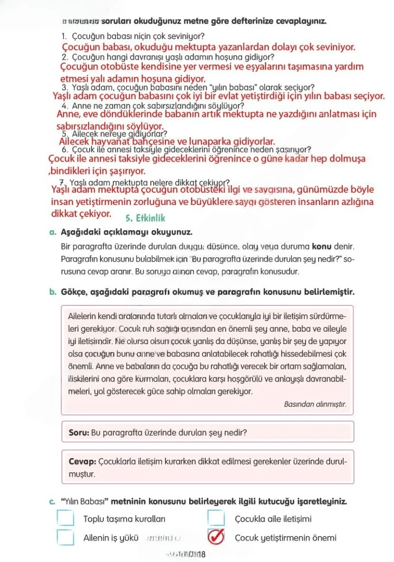 4. Sınıf Türkçe Ders Kitabı Cevapları Tuna Yayınları Sayfa 18 Çözüm Görseli