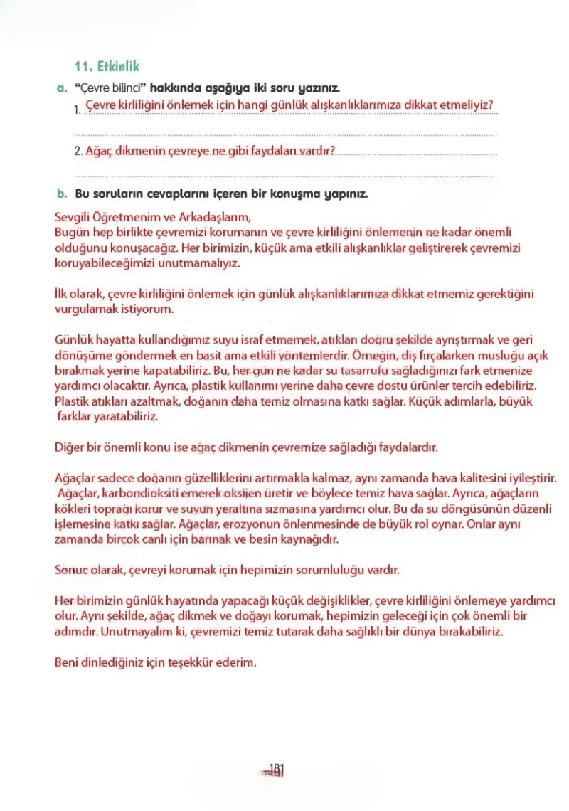4. Sınıf Türkçe Ders Kitabı Cevapları Tuna Yayınları Sayfa 181 Çözüm Görseli