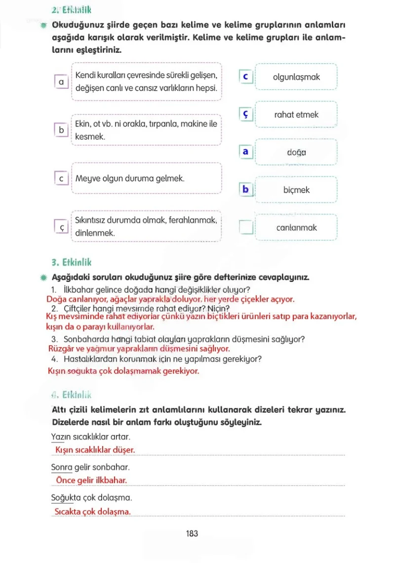 4. Sınıf Türkçe Ders Kitabı Cevapları Tuna Yayınları Sayfa 183 Çözüm Görseli