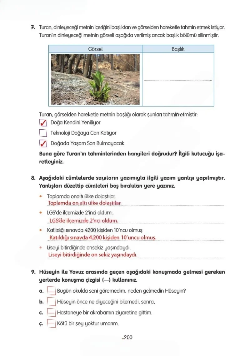 4. Sınıf Türkçe Ders Kitabı Cevapları Tuna Yayınları Sayfa 200 Çözüm Görseli