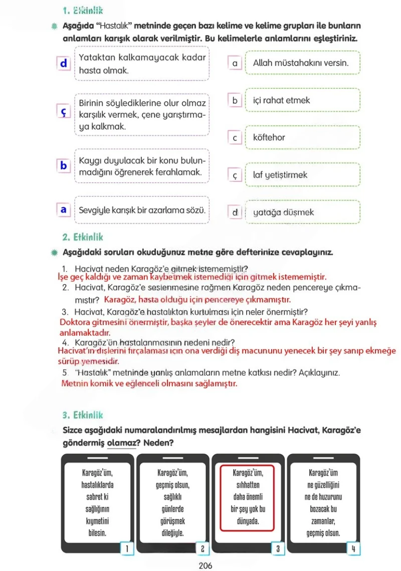 4. Sınıf Türkçe Ders Kitabı Cevapları Tuna Yayınları Sayfa 206 Çözüm Görseli