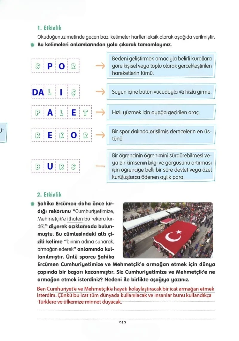 4. Sınıf Türkçe Ders Kitabı Cevapları Tuna Yayınları Sayfa 212 Çözüm Görseli