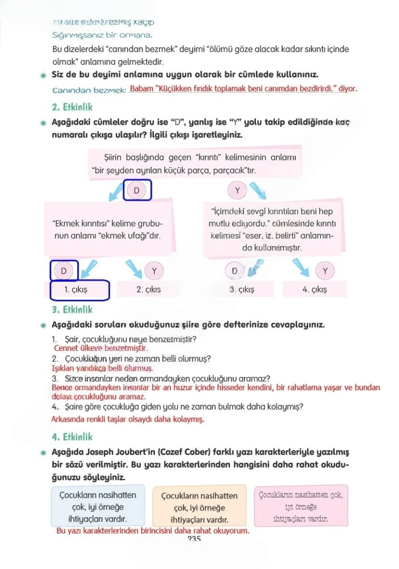 4. Sınıf Türkçe Ders Kitabı Cevapları Tuna Yayınları Sayfa 235 Çözüm Görseli
