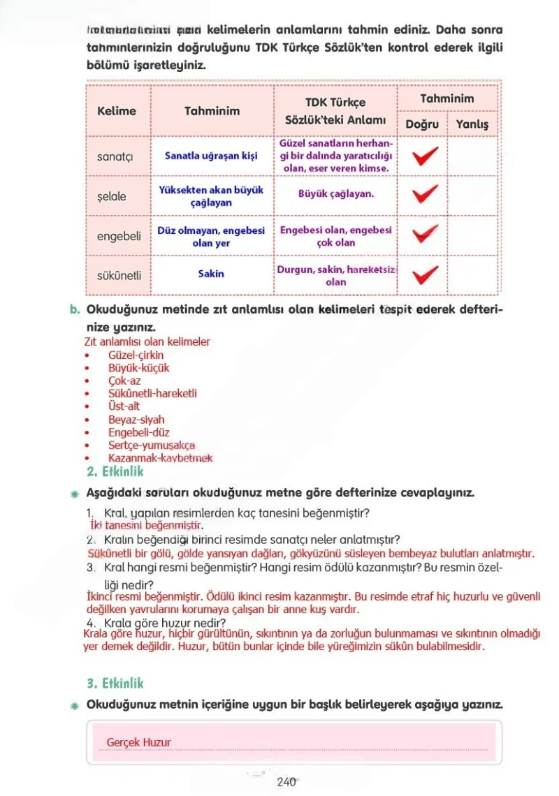 4. Sınıf Türkçe Ders Kitabı Cevapları Tuna Yayınları Sayfa 240 Çözüm Görseli