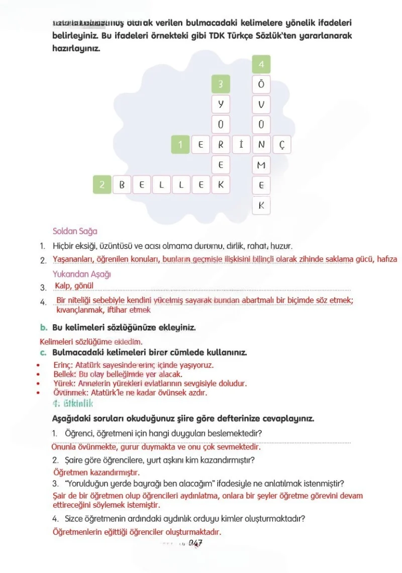 4. Sınıf Türkçe Ders Kitabı Cevapları Tuna Yayınları Sayfa 247 Çözüm Görseli