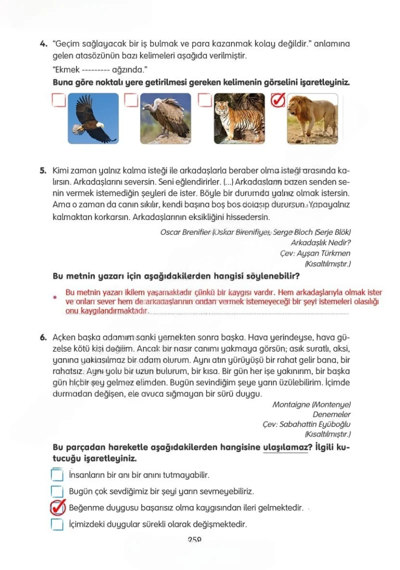 4. Sınıf Türkçe Ders Kitabı Cevapları Tuna Yayınları Sayfa 259 Çözüm Görseli