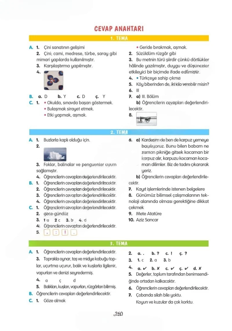 4. Sınıf Türkçe Ders Kitabı Cevapları Tuna Yayınları Sayfa 260 Çözüm Görseli