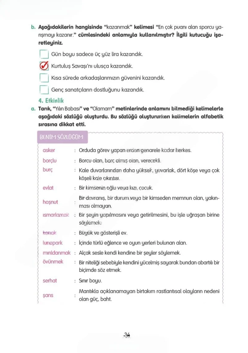4. Sınıf Türkçe Ders Kitabı Cevapları Tuna Yayınları Sayfa 34 Çözüm Görseli