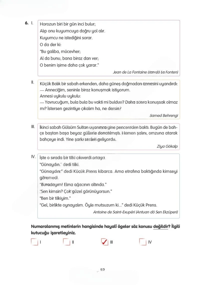 4. Sınıf Türkçe Ders Kitabı Cevapları Tuna Yayınları Sayfa 52 Çözüm Görseli