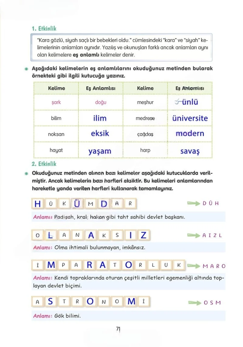 4. Sınıf Türkçe Ders Kitabı Cevapları Tuna Yayınları Sayfa 71 Çözüm Görseli