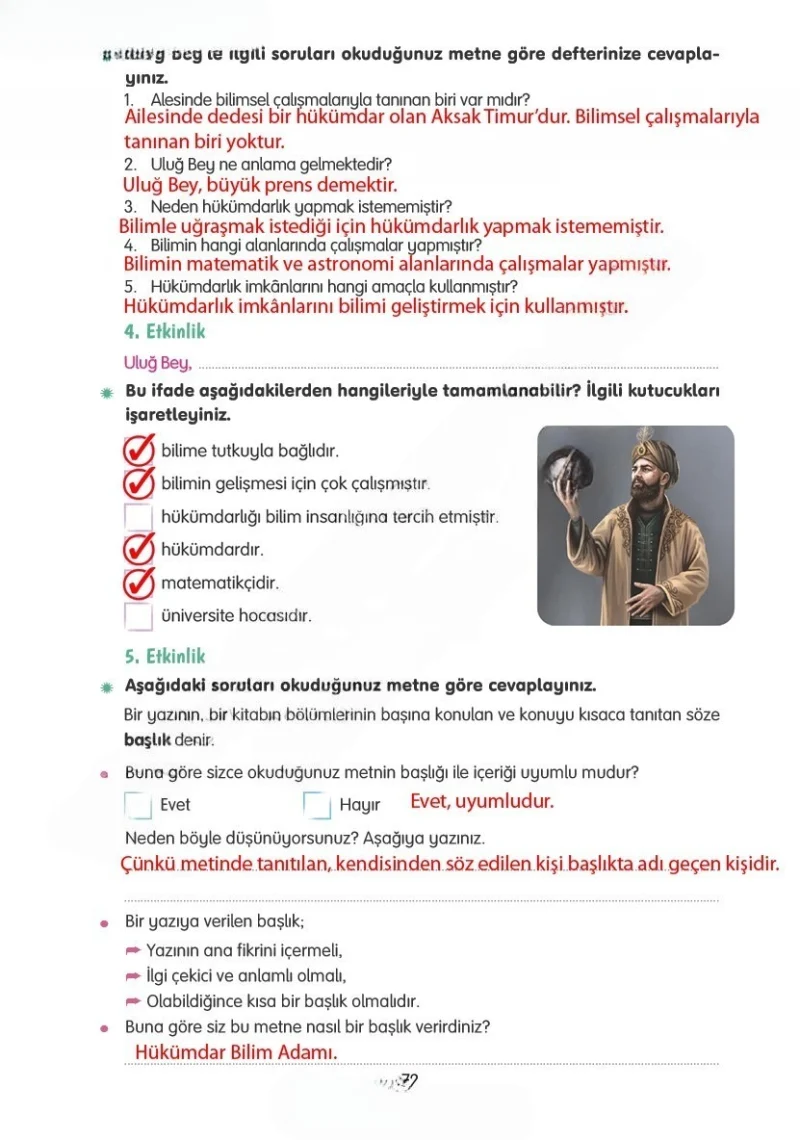 4. Sınıf Türkçe Ders Kitabı Cevapları Tuna Yayınları Sayfa 72 Çözüm Görseli