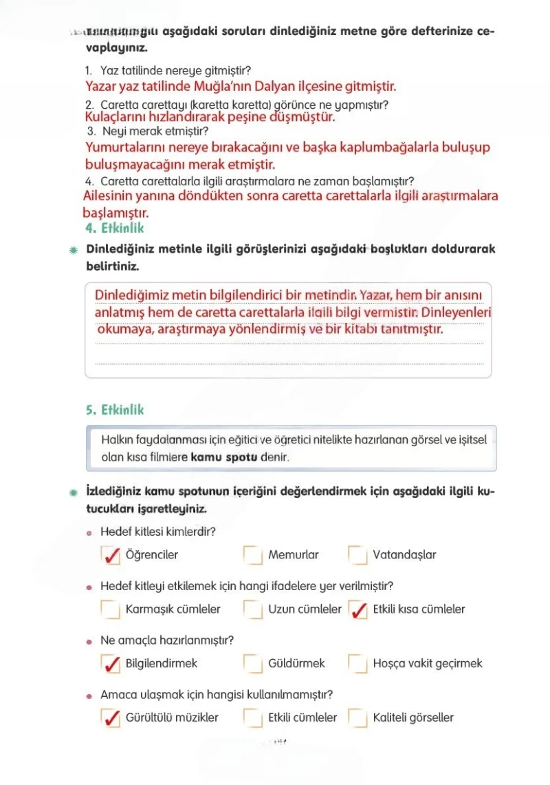 4. Sınıf Türkçe Ders Kitabı Cevapları Tuna Yayınları Sayfa 76 Çözüm Görseli
