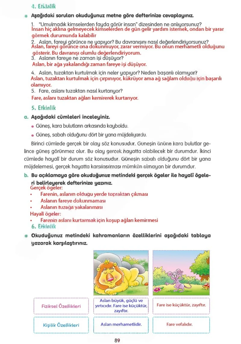 4. Sınıf Türkçe Ders Kitabı Cevapları Tuna Yayınları Sayfa 89 Çözüm Görseli