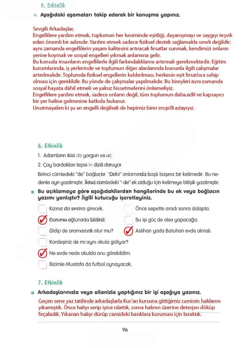 4. Sınıf Türkçe Ders Kitabı Cevapları Tuna Yayınları Sayfa 96 Çözüm Görseli