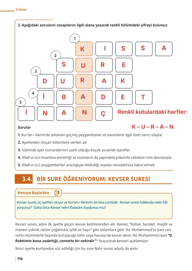 5. Sınıf Din Kültürü ve Ahlak Bilgisi Ders Kitabı Cevapları Meb Yayınları Sayfa 116 Çözüm Görseli