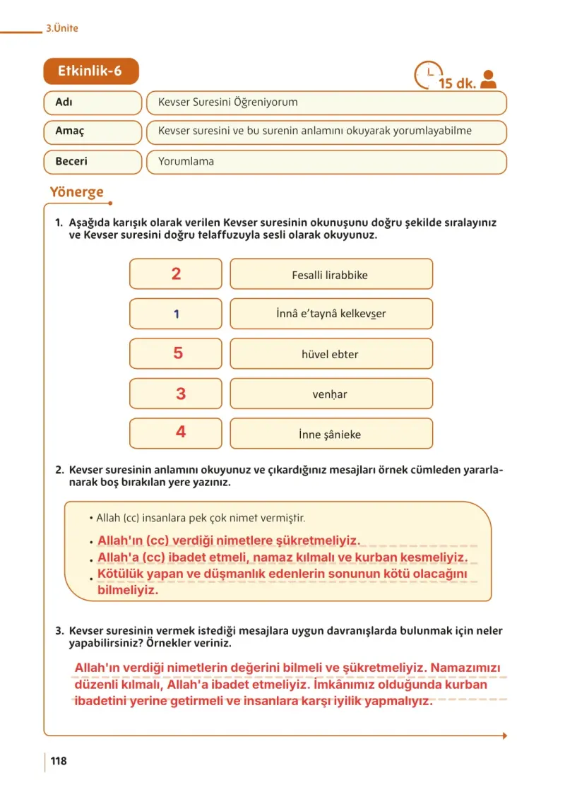 5. Sınıf Din Kültürü ve Ahlak Bilgisi Ders Kitabı Cevapları Meb Yayınları Sayfa 118 Çözüm Görseli