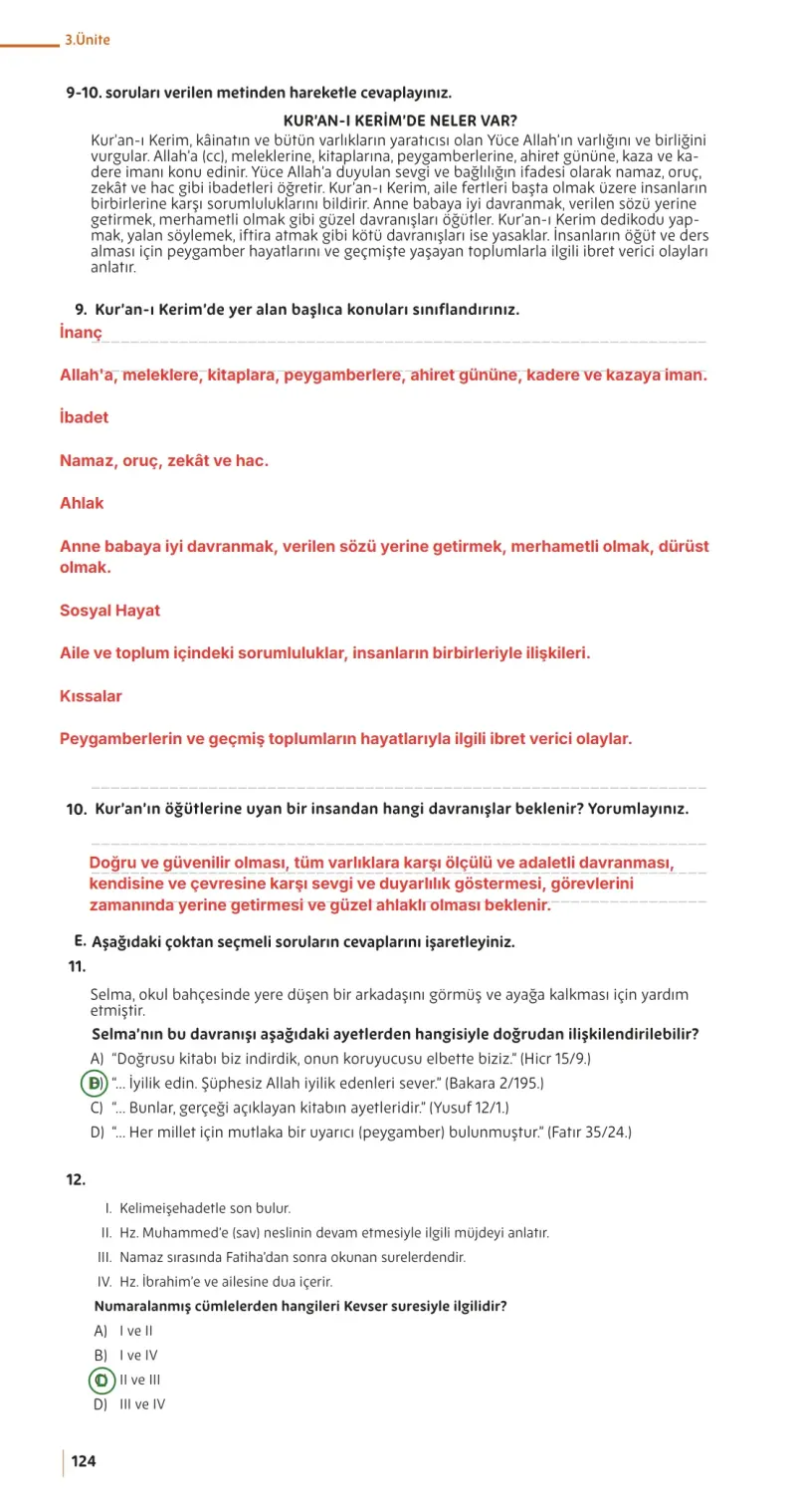 5. Sınıf Din Kültürü ve Ahlak Bilgisi Ders Kitabı Cevapları Meb Yayınları Sayfa 124 Çözüm Görseli
