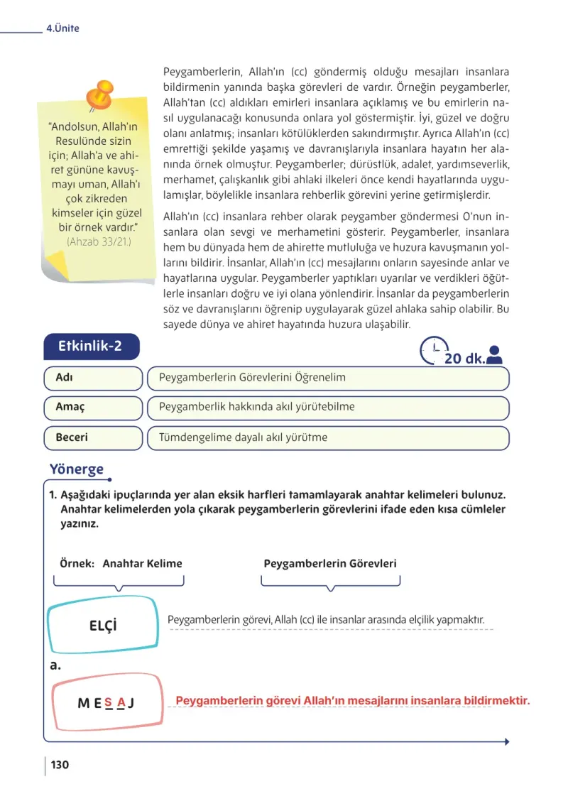 5. Sınıf Din Kültürü ve Ahlak Bilgisi Ders Kitabı Cevapları Meb Yayınları Sayfa 130 Çözüm Görseli