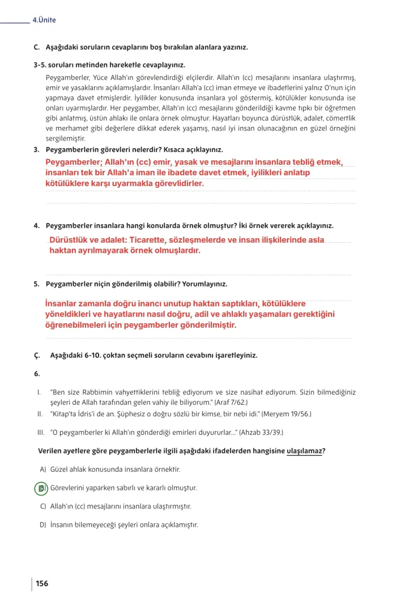 5. Sınıf Din Kültürü ve Ahlak Bilgisi Ders Kitabı Cevapları Meb Yayınları Sayfa 156 Çözüm Görseli