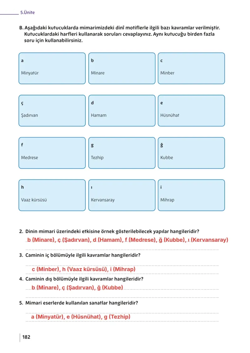 5. Sınıf Din Kültürü ve Ahlak Bilgisi Ders Kitabı Cevapları Meb Yayınları Sayfa 182 Çözüm Görseli