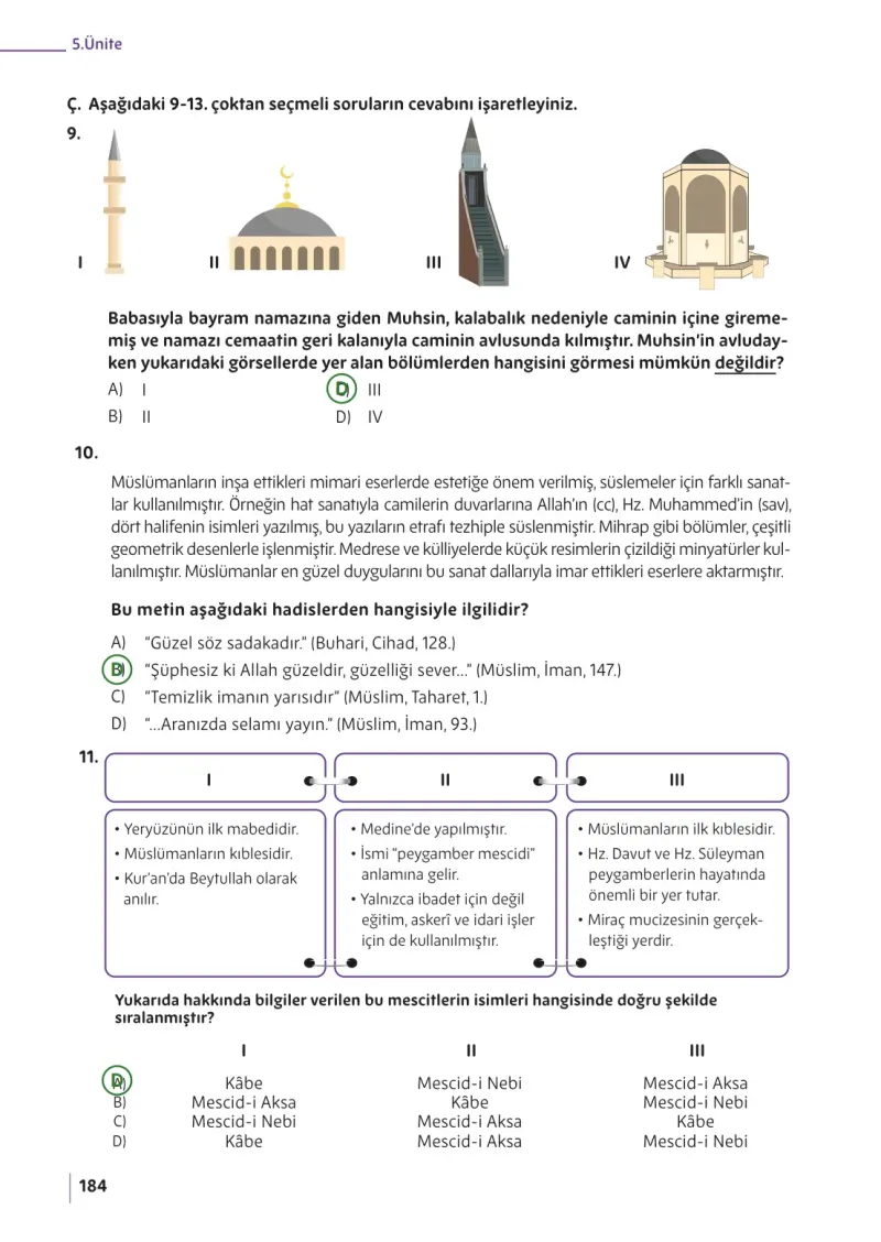 5. Sınıf Din Kültürü ve Ahlak Bilgisi Ders Kitabı Cevapları Meb Yayınları Sayfa 184 Çözüm Görseli