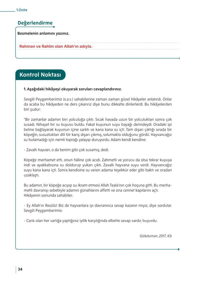 5. Sınıf Din Kültürü ve Ahlak Bilgisi Ders Kitabı Cevapları Meb Yayınları Sayfa 34 Çözüm Görseli