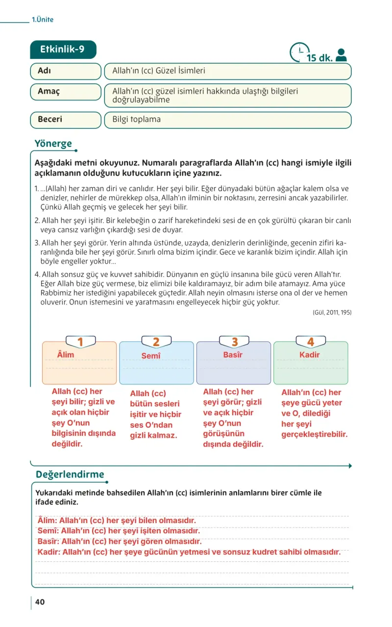 5. Sınıf Din Kültürü ve Ahlak Bilgisi Ders Kitabı Cevapları Meb Yayınları Sayfa 40 Çözüm Görseli