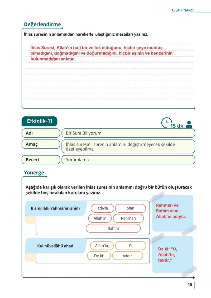 5. Sınıf Din Kültürü ve Ahlak Bilgisi Ders Kitabı Cevapları Meb Yayınları Sayfa 45 Çözüm Görseli