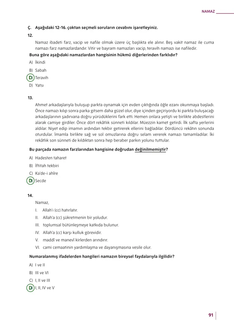 5. Sınıf Din Kültürü ve Ahlak Bilgisi Ders Kitabı Cevapları Meb Yayınları Sayfa 91 Çözüm Görseli