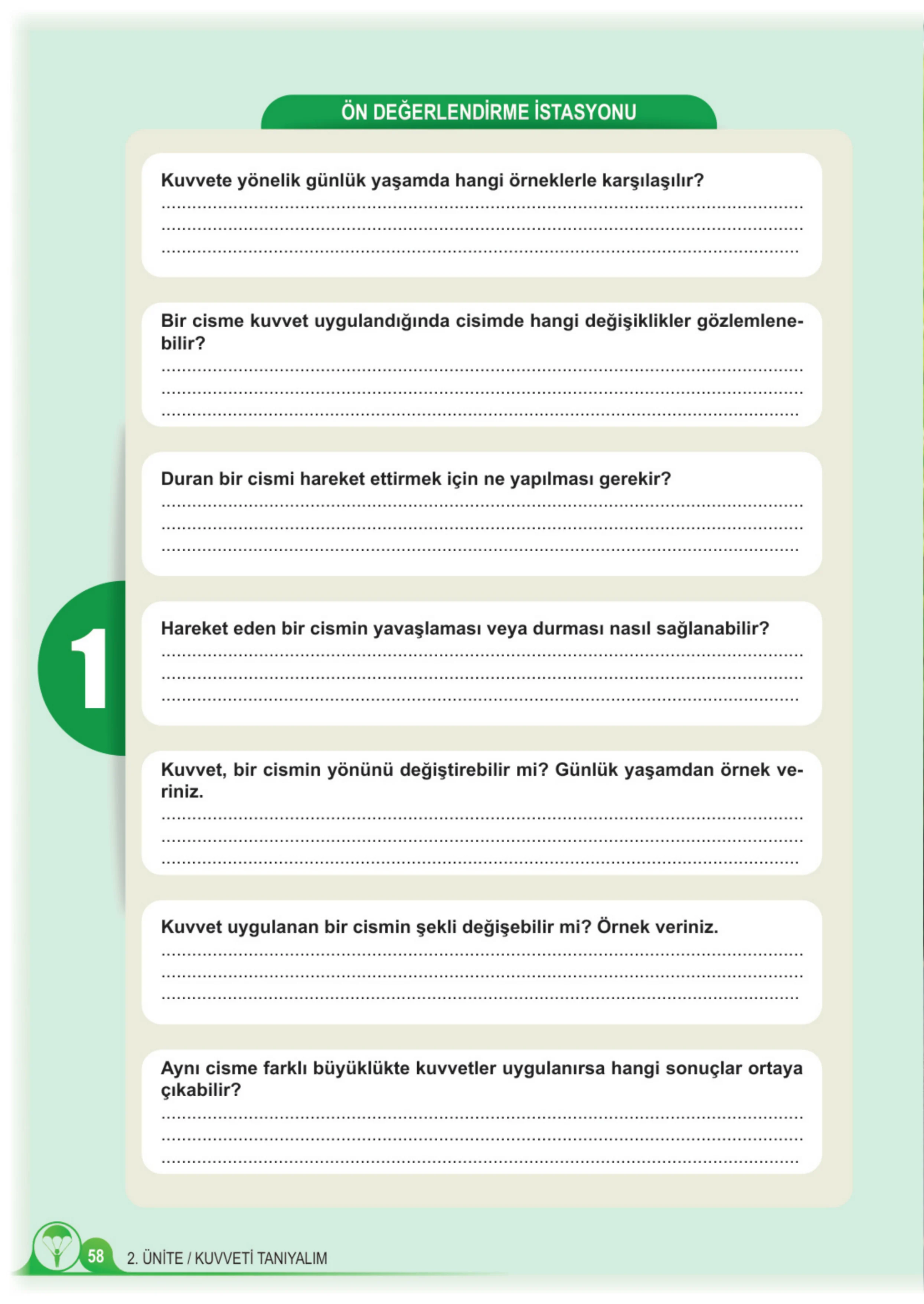 5. Sınıf Fen Bilimleri Ders Kitabı Cevapları Meb Yayınları 1. Kitap Sayfa 58