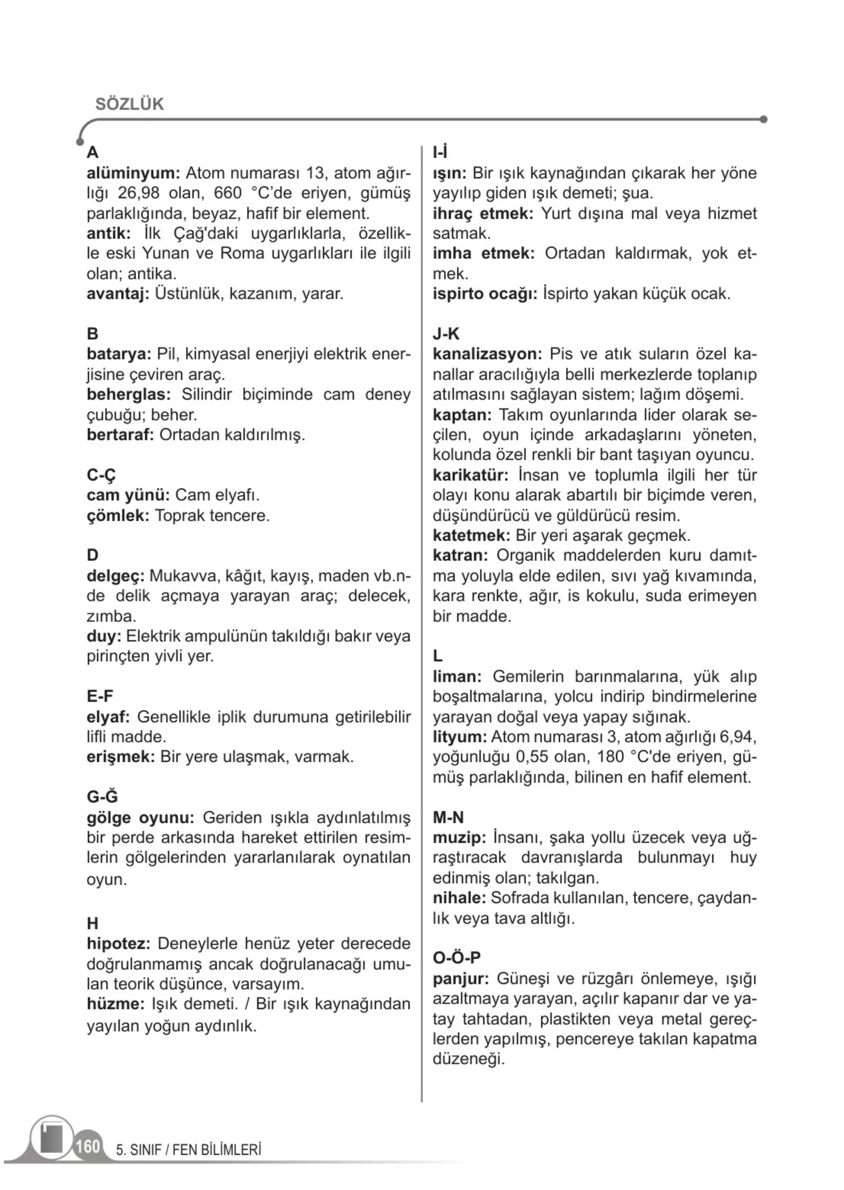 5. Sınıf Fen Bilimleri Ders Kitabı Cevapları Meb Yayınları 2. Kitap Sayfa 160