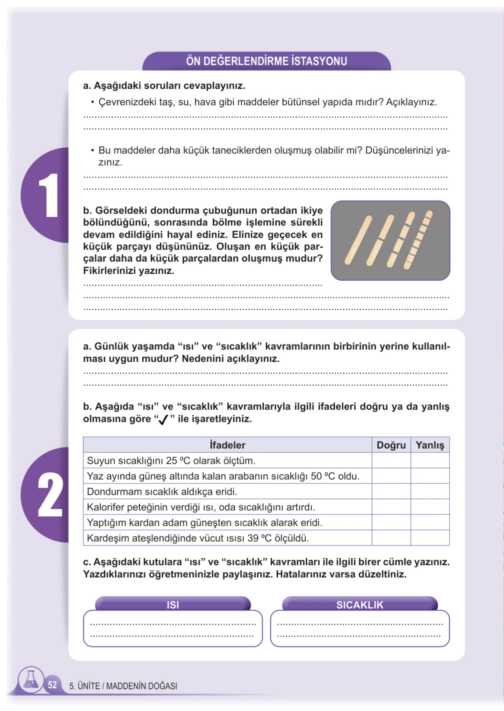 5. Sınıf Fen Bilimleri Ders Kitabı Cevapları Meb Yayınları 2. Kitap Sayfa 52
