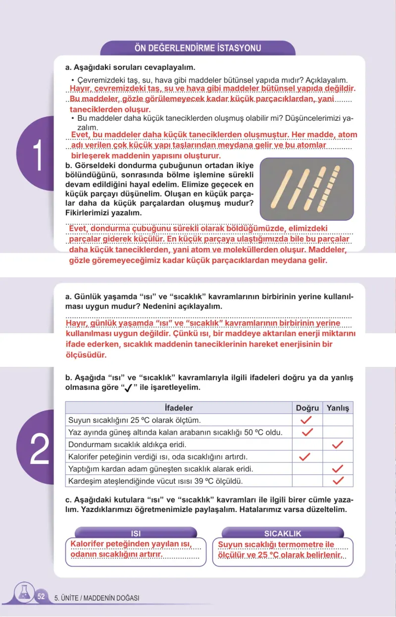 5. Sınıf Fen Bilimleri Ders Kitabı Cevapları Meb Yayınları 2. Kitap Sayfa 52 Çözüm Görseli