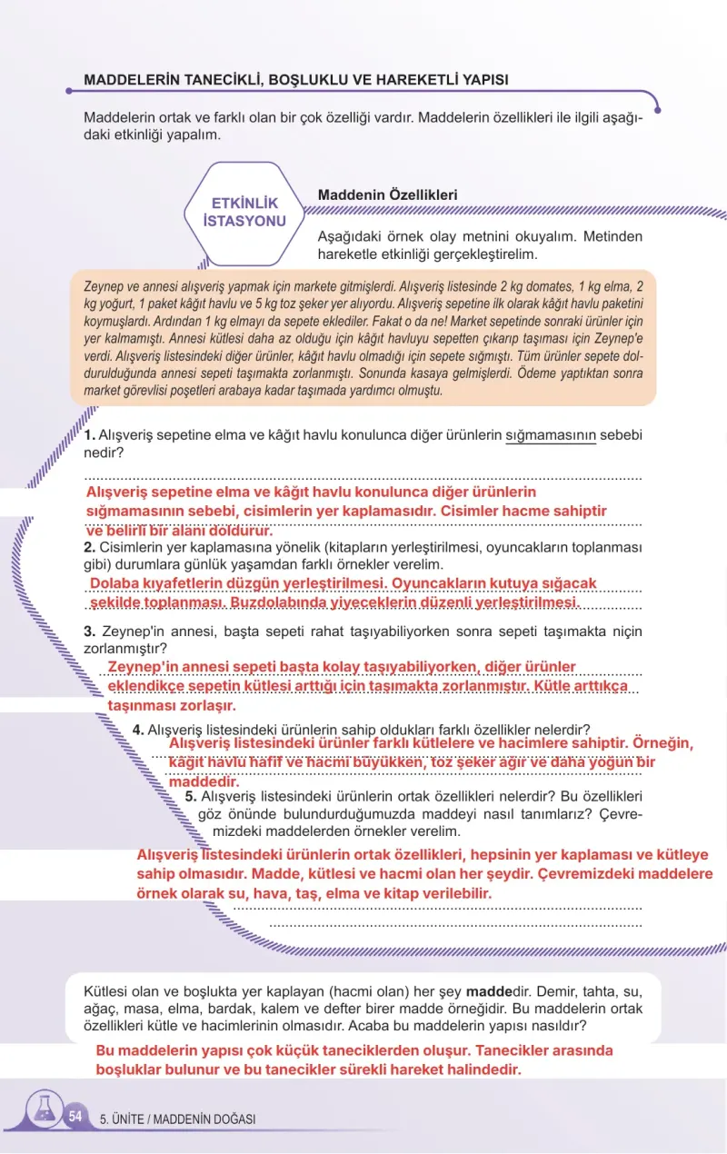 5. Sınıf Fen Bilimleri Ders Kitabı Cevapları Meb Yayınları 2. Kitap Sayfa 54 Çözüm Görseli