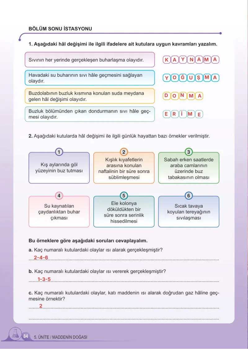 5. Sınıf Fen Bilimleri Ders Kitabı Cevapları Meb Yayınları 2. Kitap Sayfa 84 Çözüm Görseli